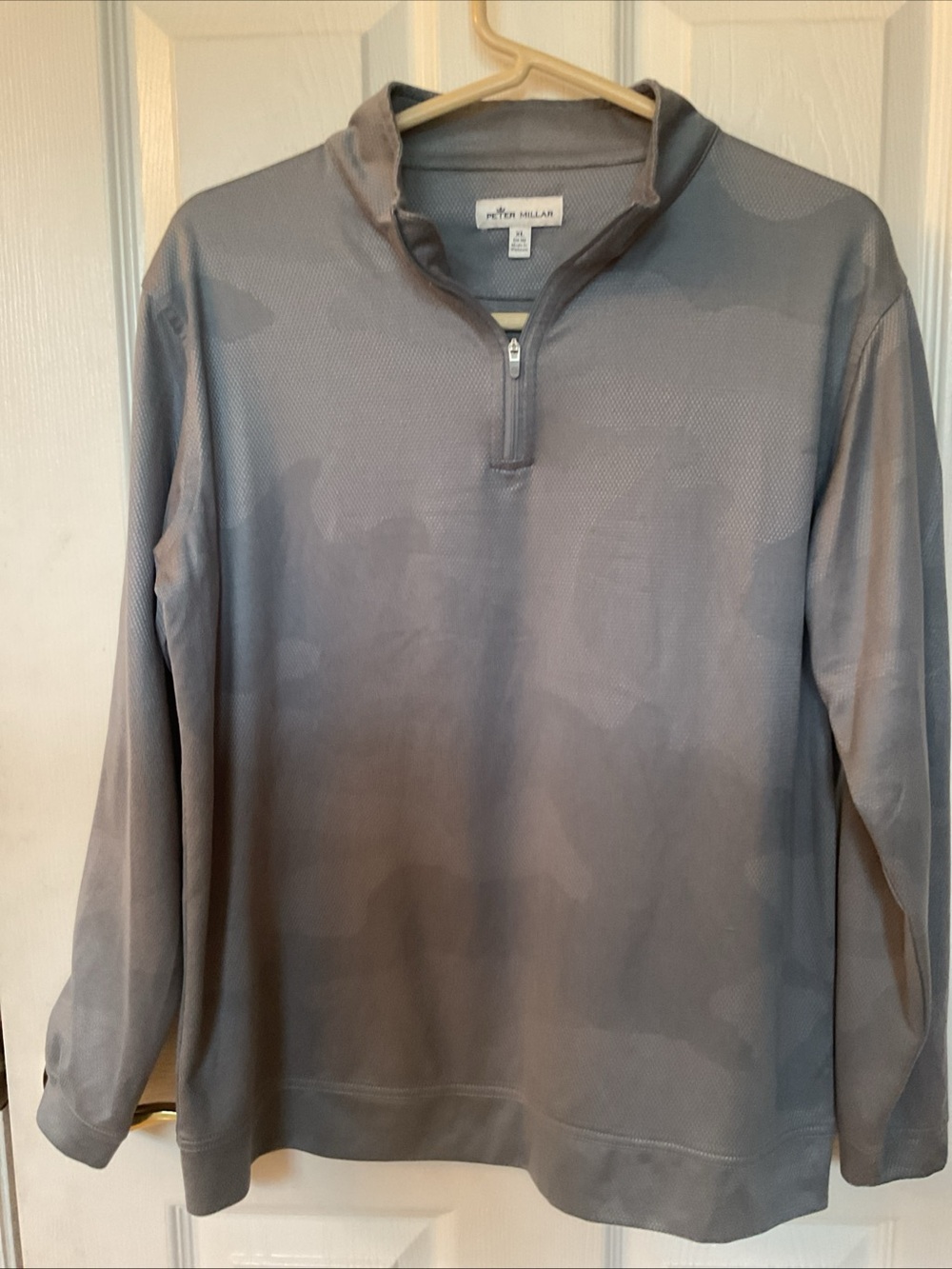 Peter Millar Light Grey Camouflage Quarter-Zip Pullover Sz XL Top EUC